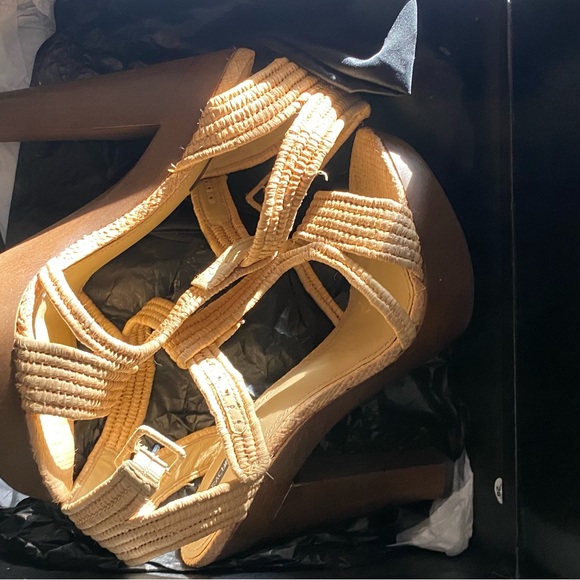 Rachel Zoe Rachel Zoe 9 Natural Straw Wood T-Strap Platform Heel Sandals - Picture 6 of 12